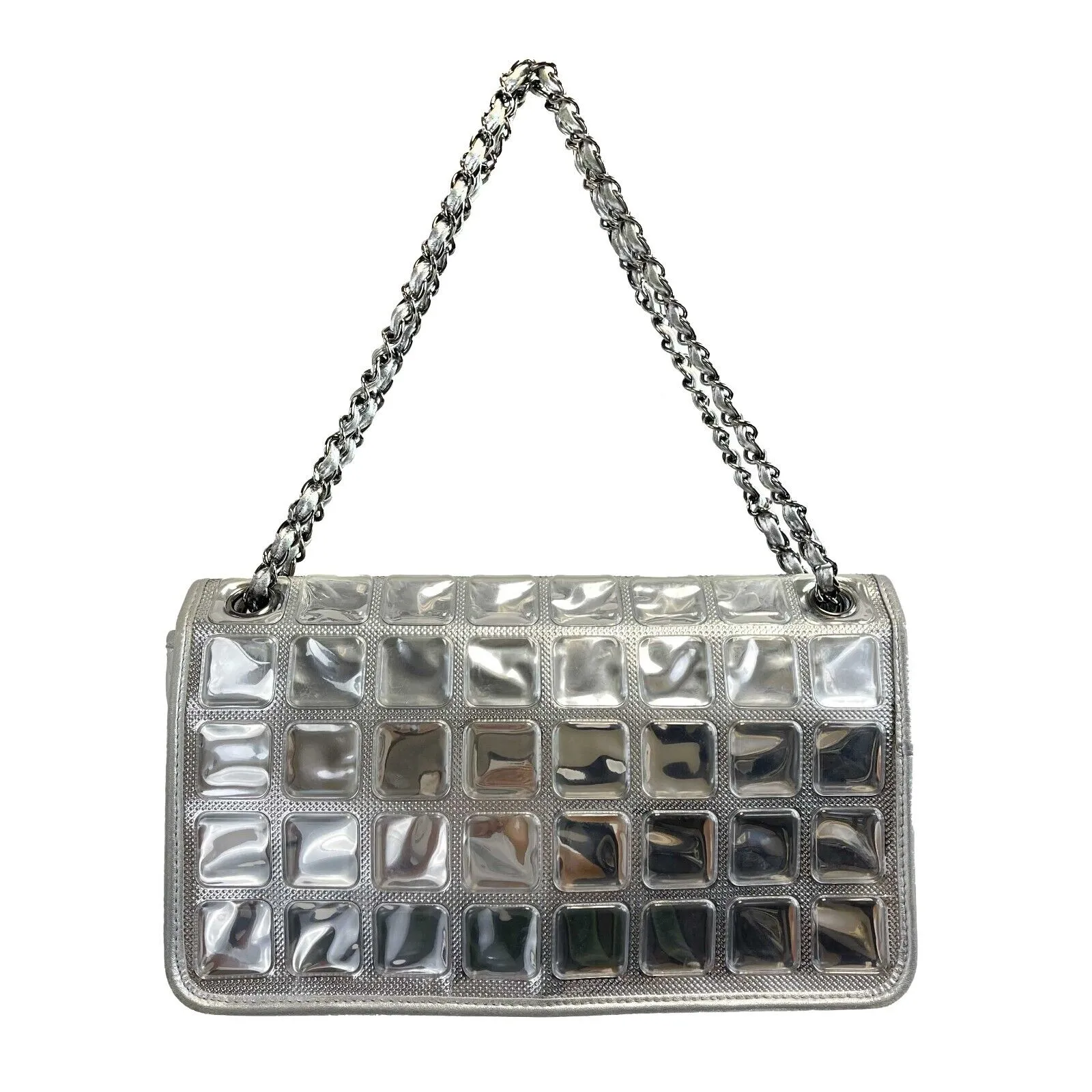 CHANEL - Ice Cube Silver PVC Medium CC Quilted Vinyl Single Flap Shoulder Bag