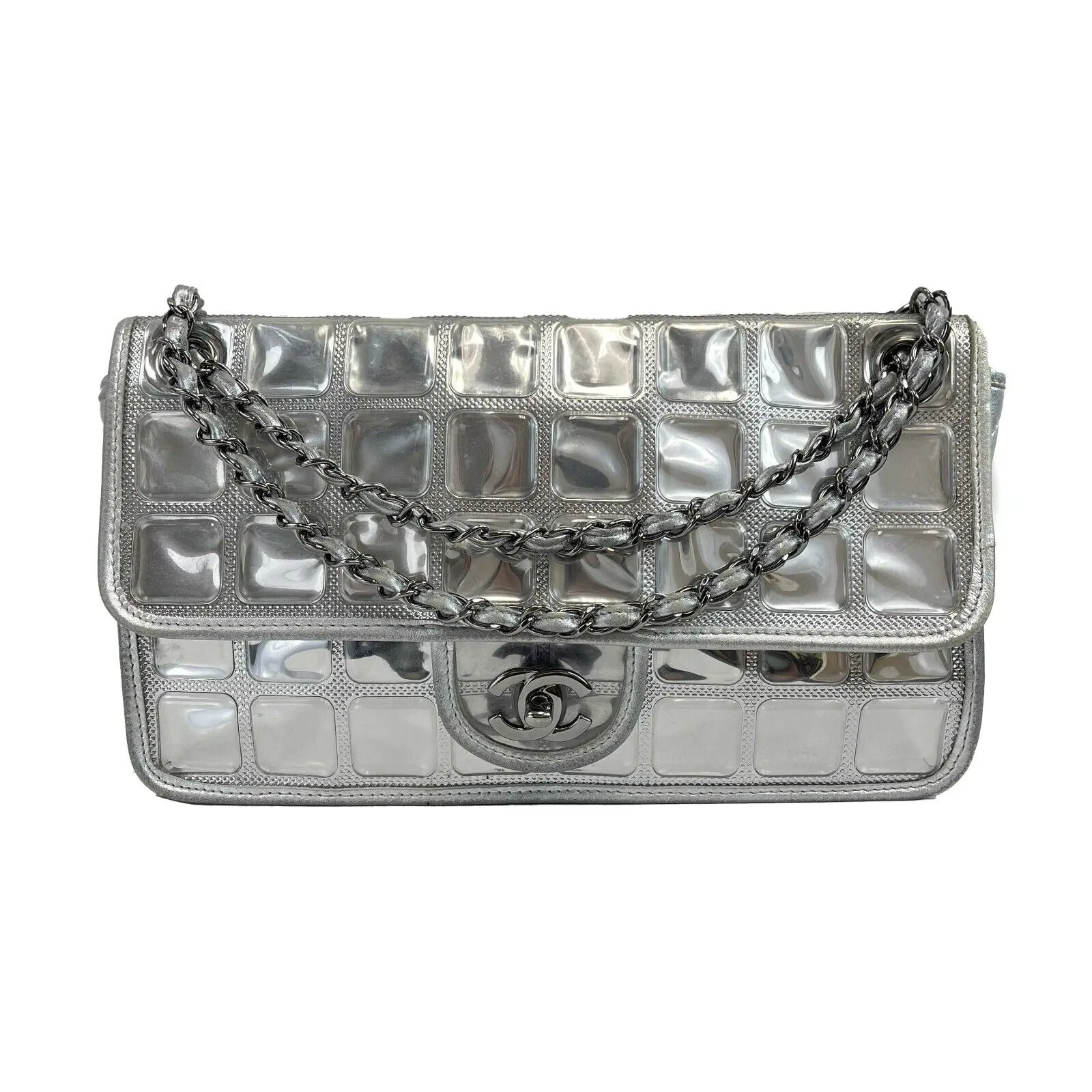 CHANEL - Ice Cube Silver PVC Medium CC Quilted Vinyl Single Flap Shoulder Bag