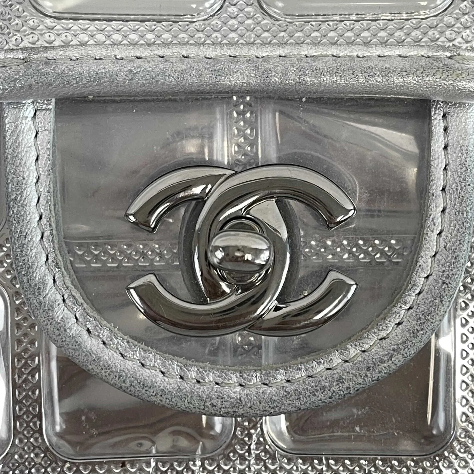CHANEL - Ice Cube Silver PVC Medium CC Quilted Vinyl Single Flap Shoulder Bag