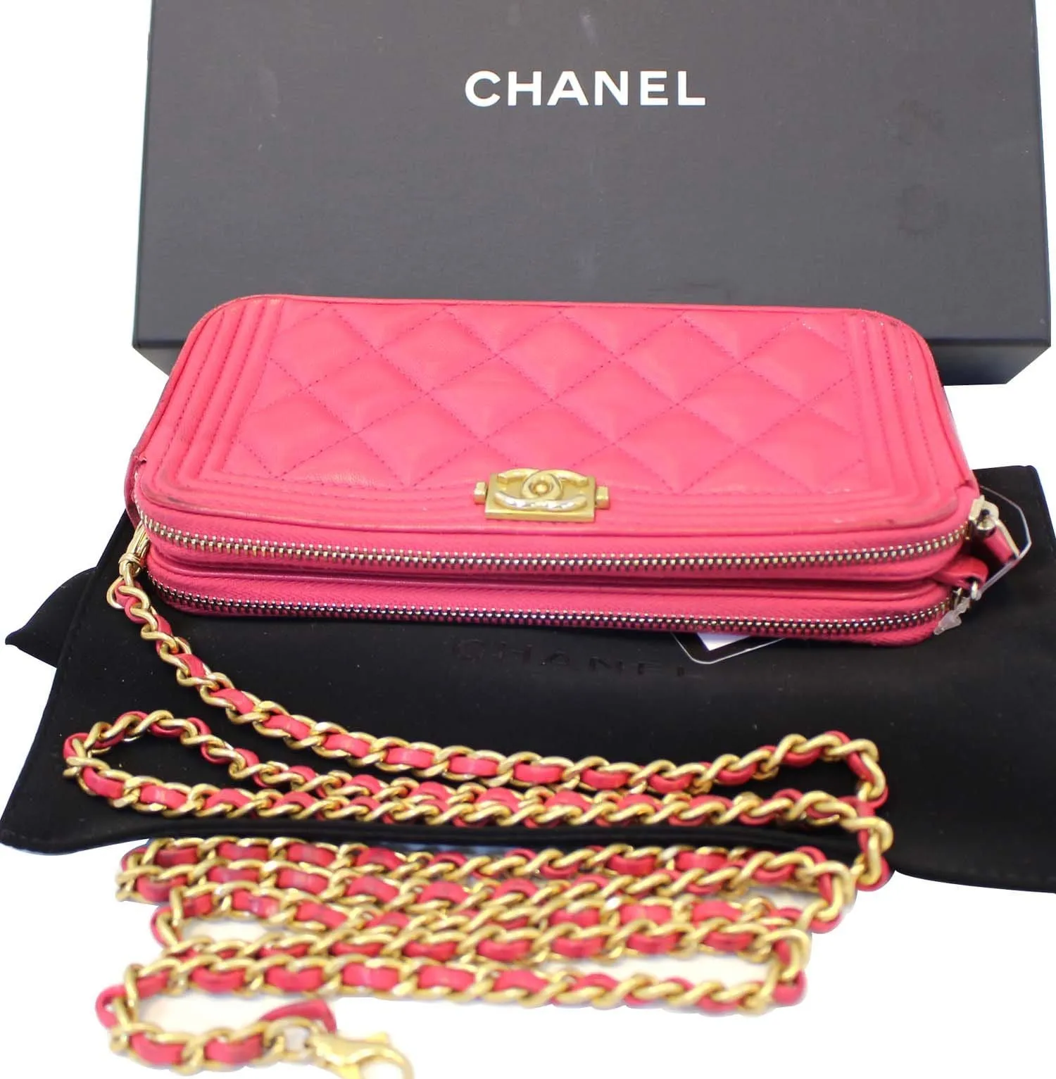 Chanel Le Boy Wallet on Chain Woc Double Zip Clutch Crossbody Bag