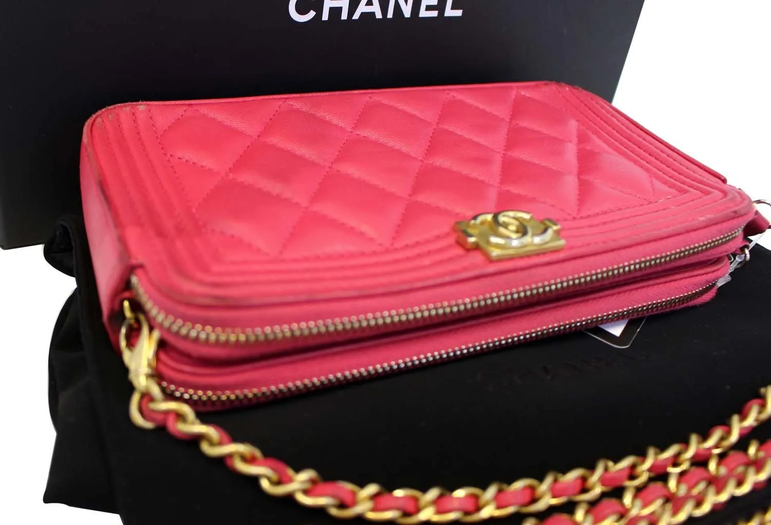 Chanel Le Boy Wallet on Chain Woc Double Zip Clutch Crossbody Bag