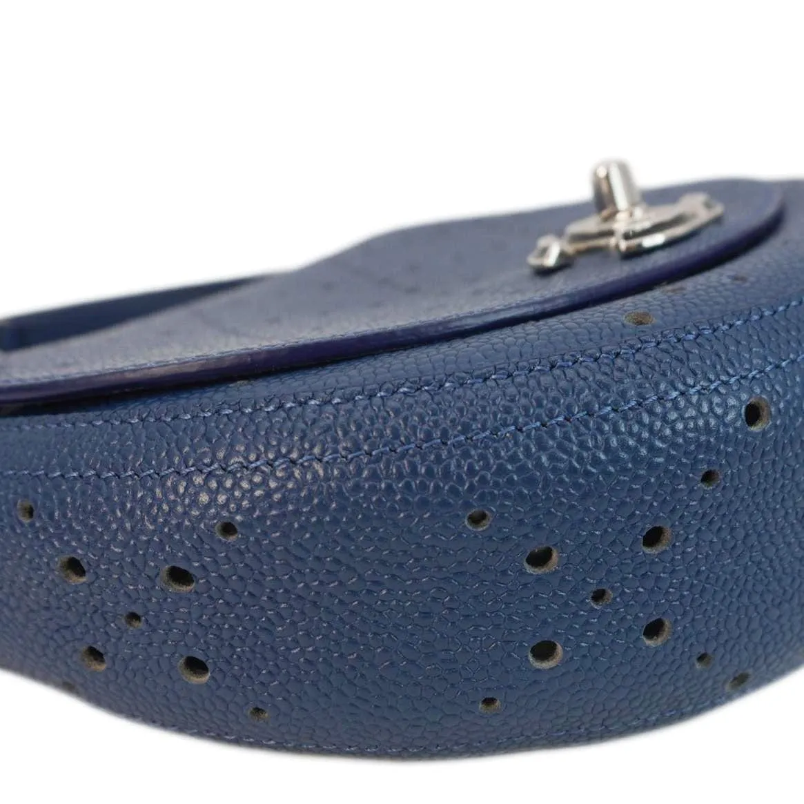 CHANEL Perforated Caviar Leather Messenger Bag Navy Blue