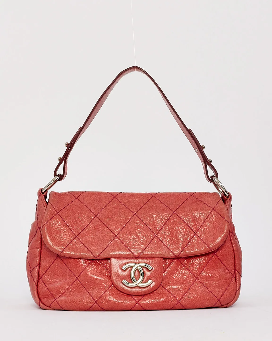 Chanel Pink Glazed Calfskin Leather On The Road Flap Shoulder Bag