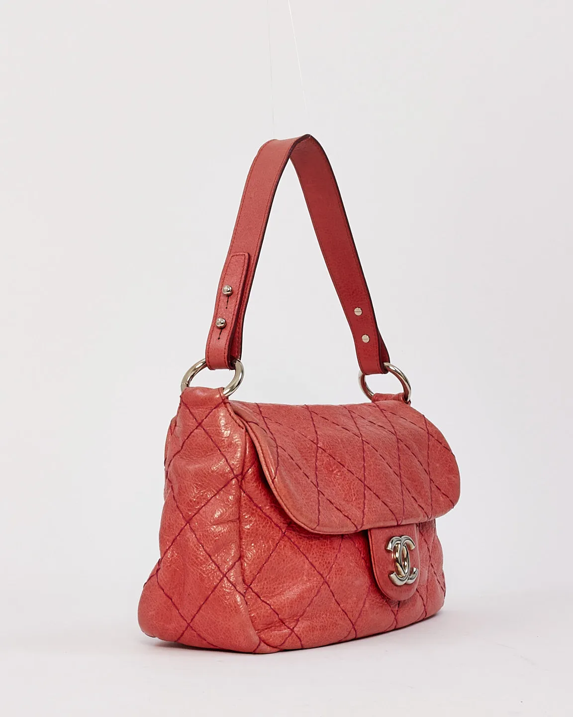 Chanel Pink Glazed Calfskin Leather On The Road Flap Shoulder Bag