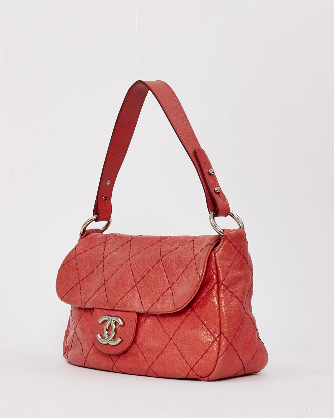 Chanel Pink Glazed Calfskin Leather On The Road Flap Shoulder Bag