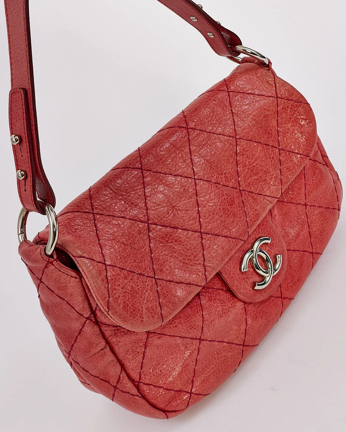Chanel Pink Glazed Calfskin Leather On The Road Flap Shoulder Bag