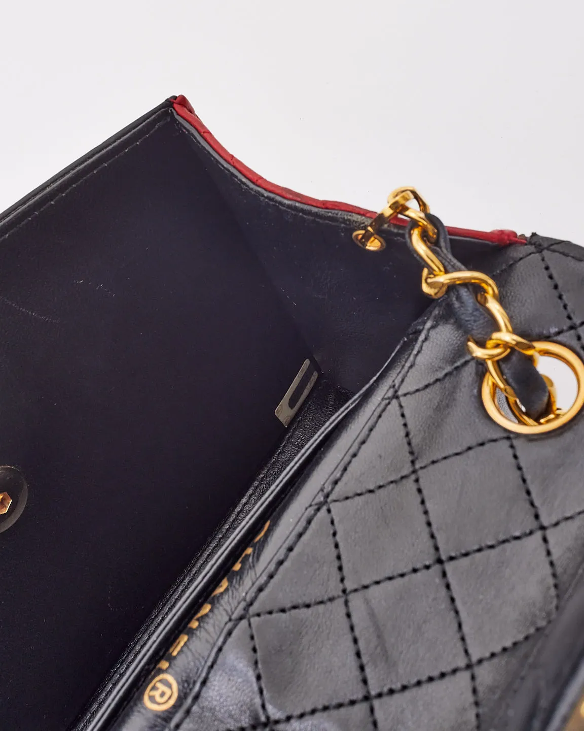 Chanel Vintage Black & Red Leather Trapezoid Shoulder Bag GHW