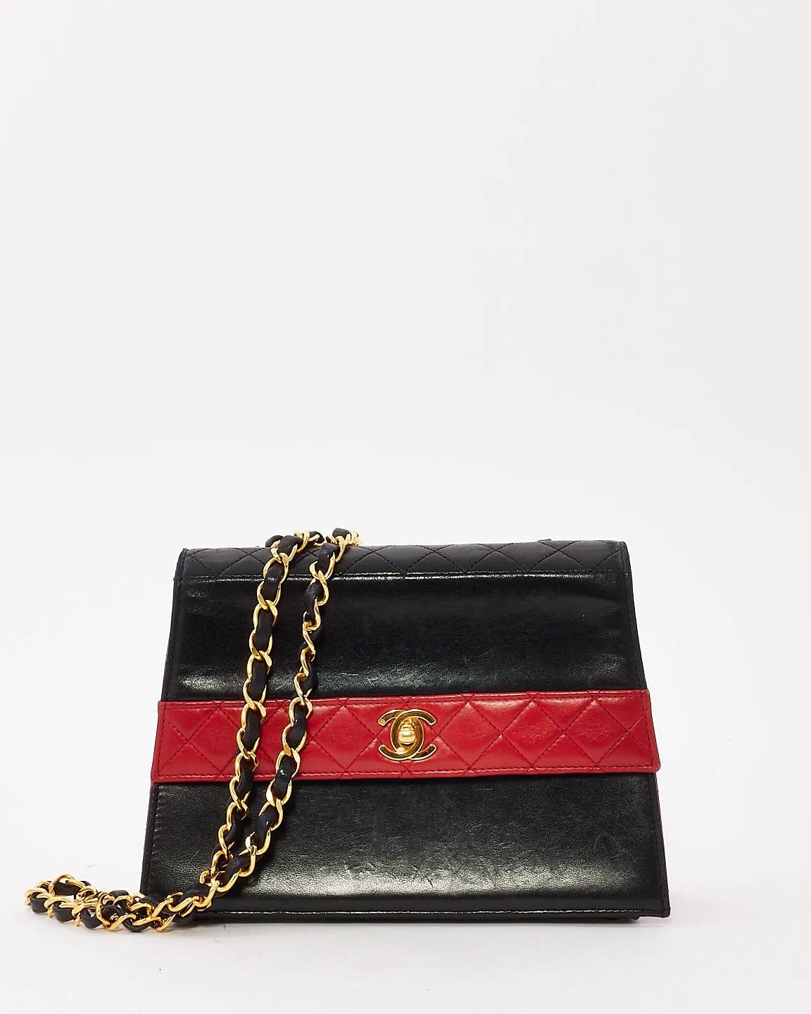 Chanel Vintage Black & Red Leather Trapezoid Shoulder Bag GHW
