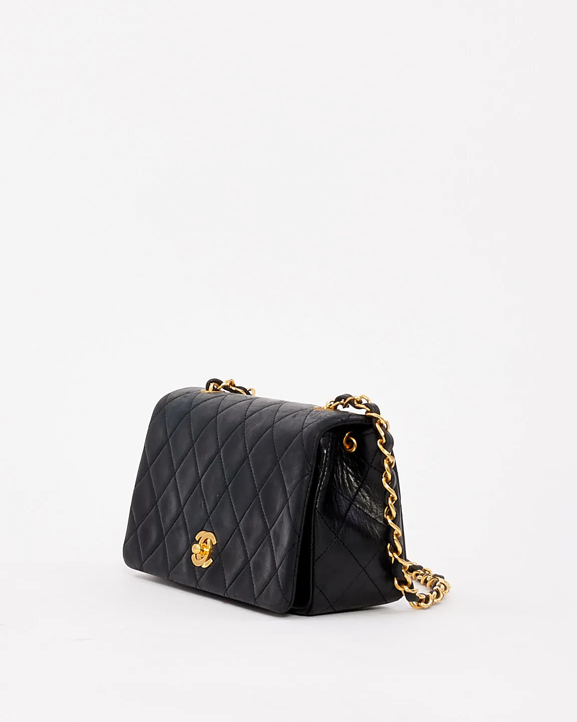 Chanel Vintage Black Lambskin Leather Full Flap Mini Bag