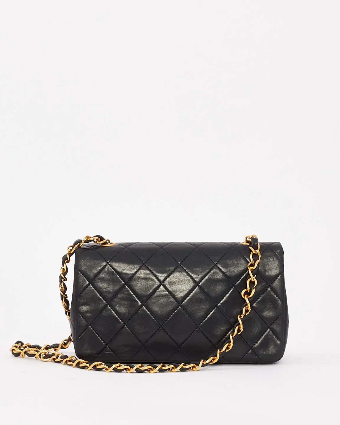 Chanel Vintage Black Lambskin Leather Full Flap Mini Bag