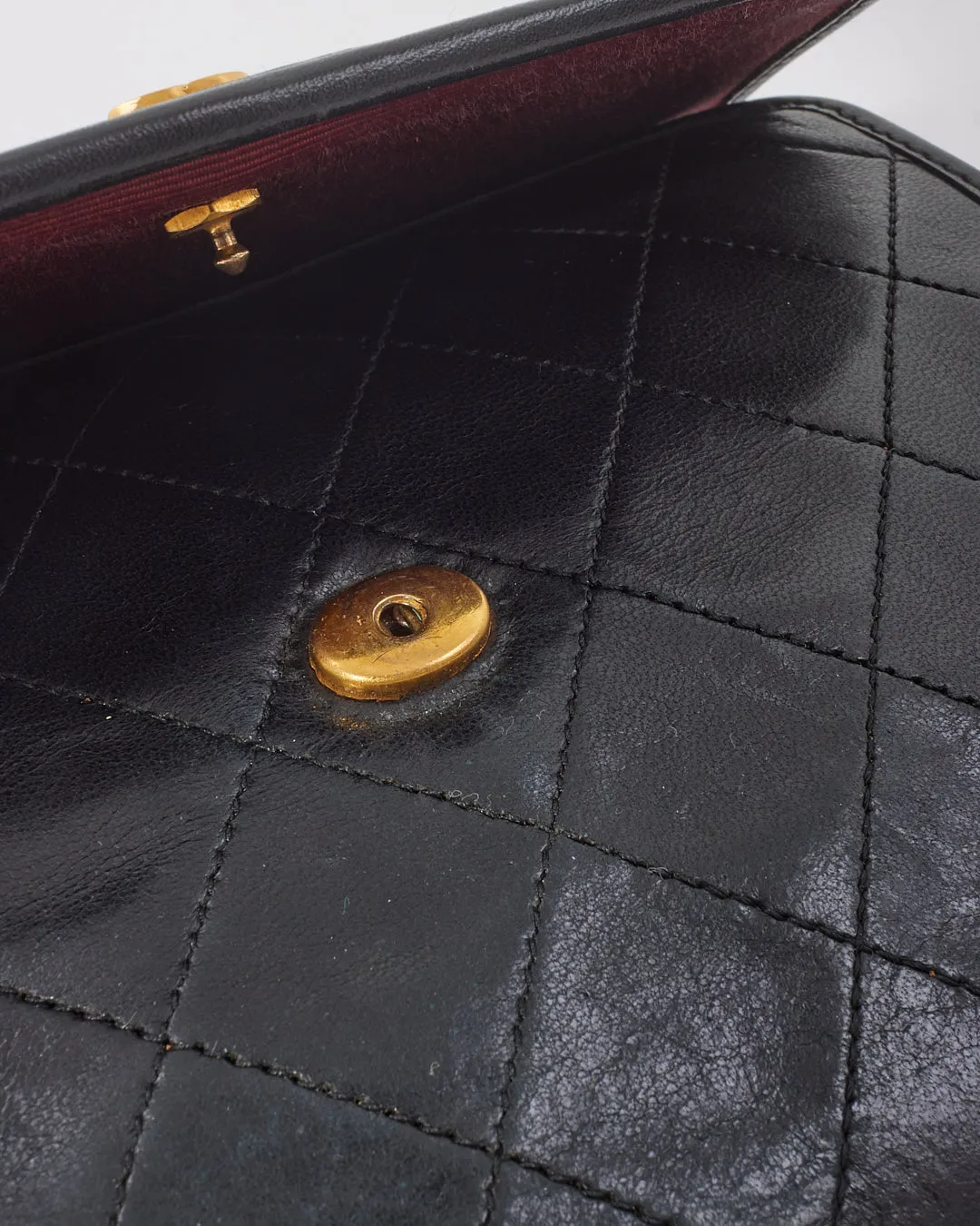 Chanel Vintage Black Lambskin Quilted Wallet on Chain