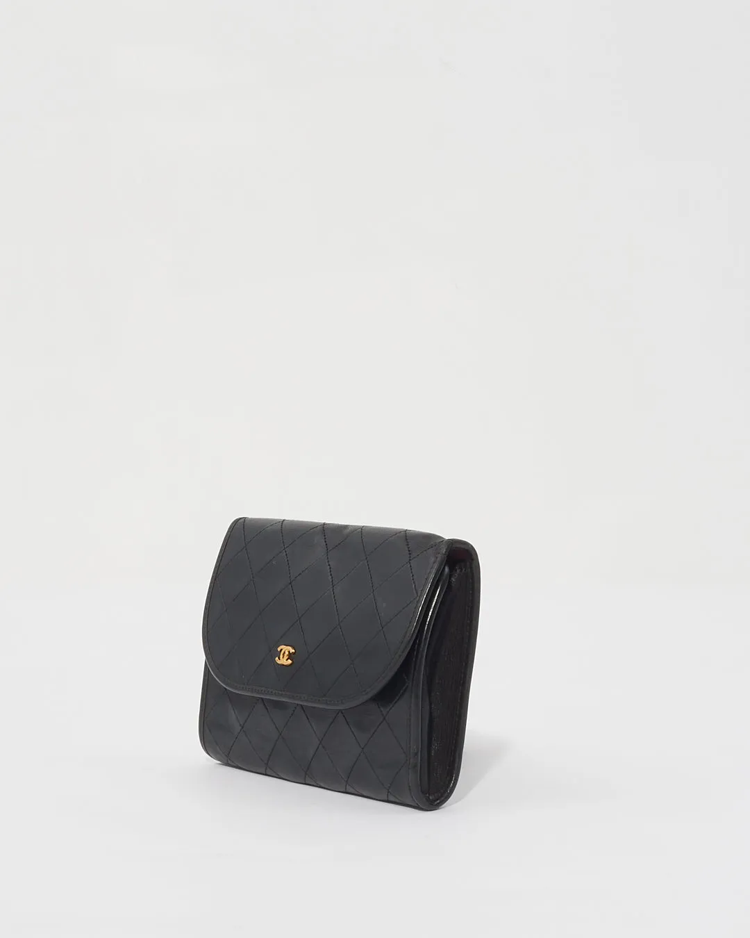 Chanel Vintage Black Lambskin Quilted Wallet on Chain