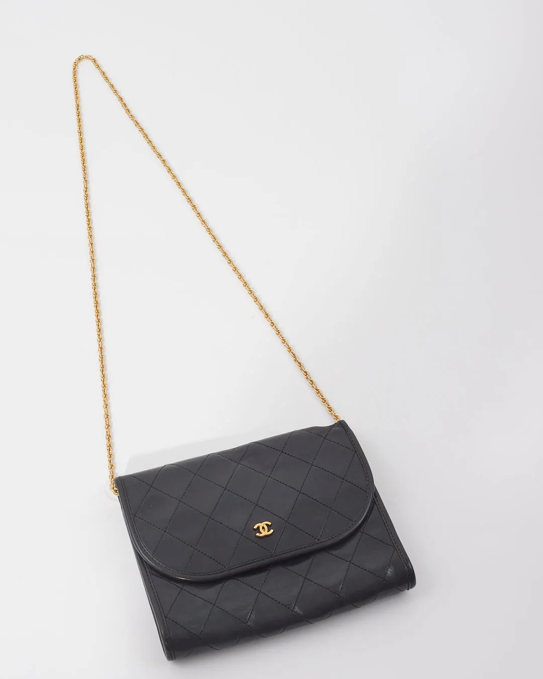 Chanel Vintage Black Lambskin Quilted Wallet on Chain