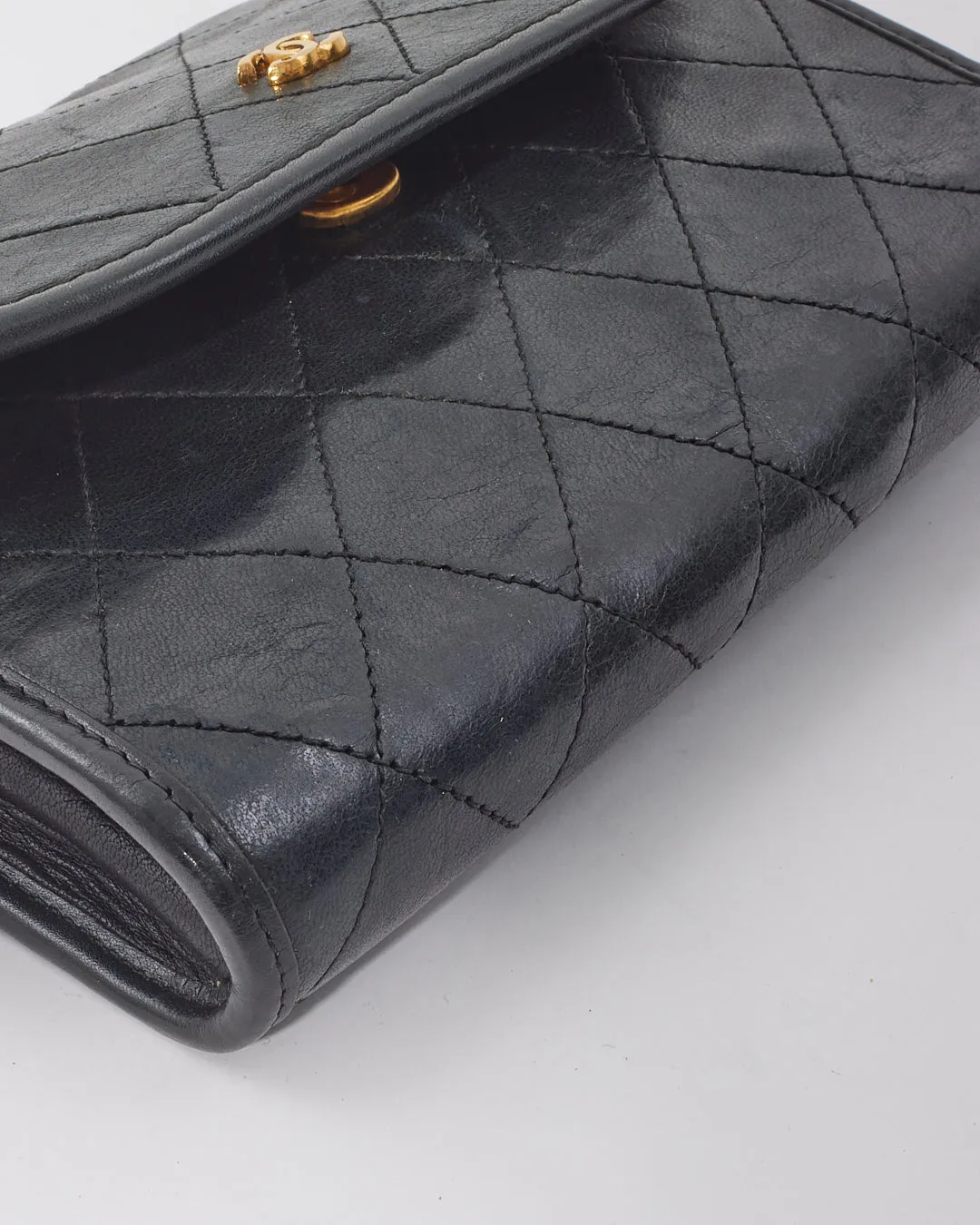 Chanel Vintage Black Lambskin Quilted Wallet on Chain