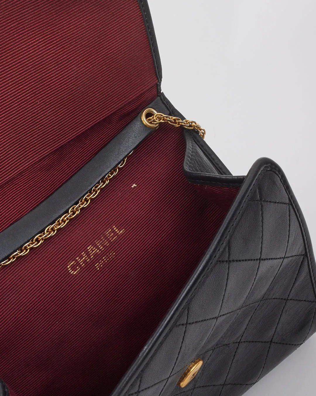 Chanel Vintage Black Lambskin Quilted Wallet on Chain