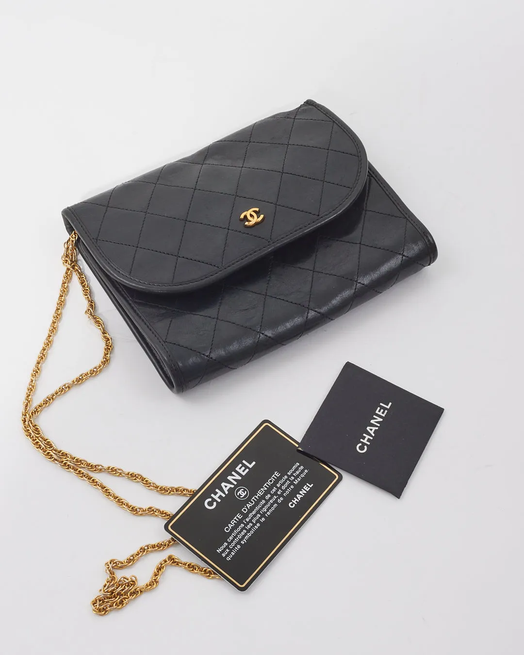 Chanel Vintage Black Lambskin Quilted Wallet on Chain