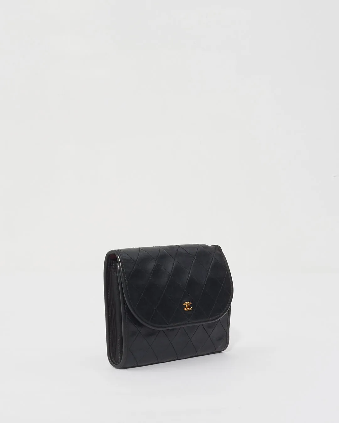 Chanel Vintage Black Lambskin Quilted Wallet on Chain