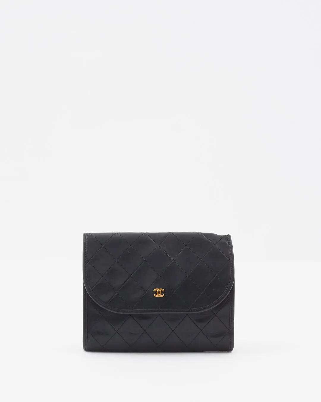 Chanel Vintage Black Lambskin Quilted Wallet on Chain