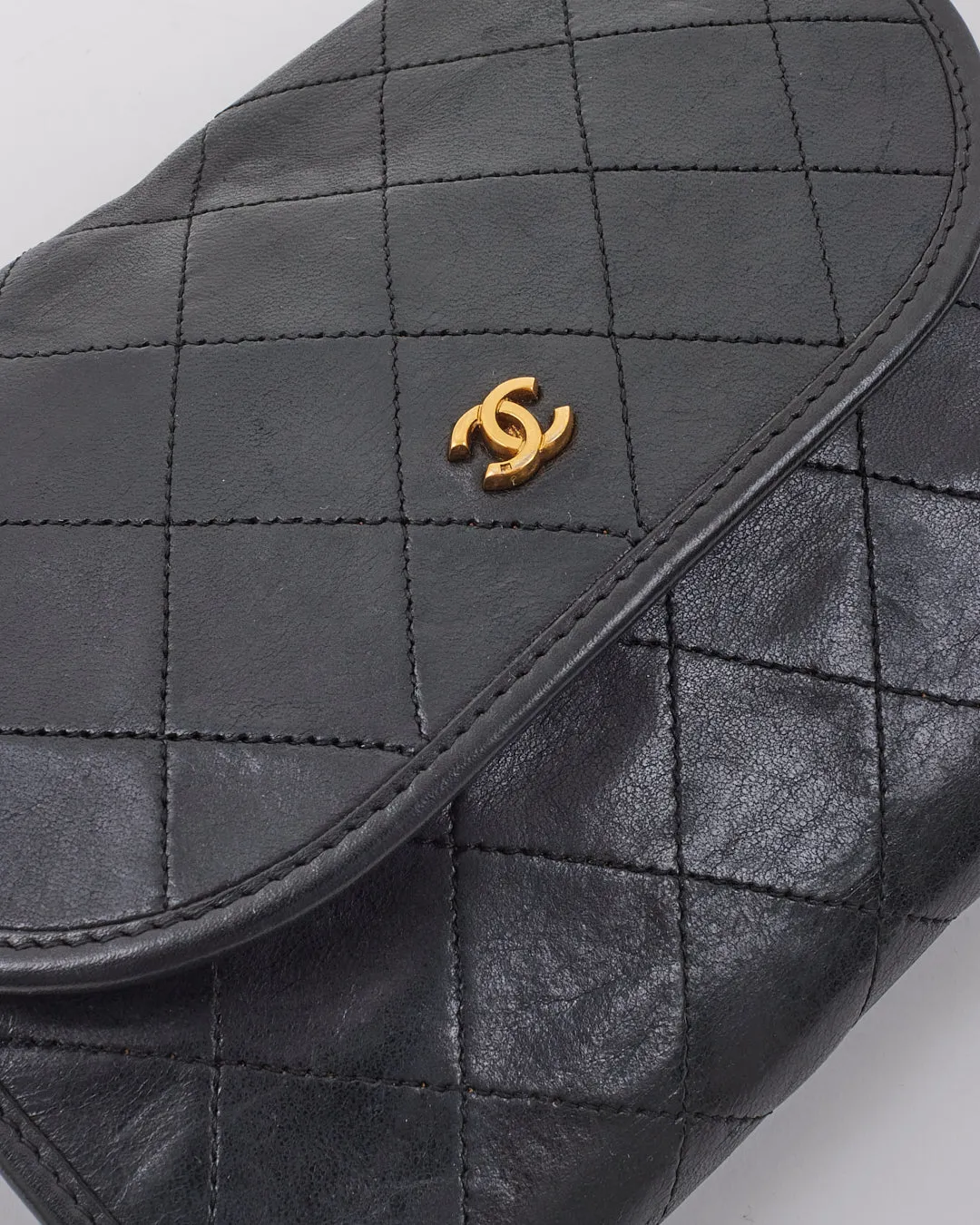 Chanel Vintage Black Lambskin Quilted Wallet on Chain