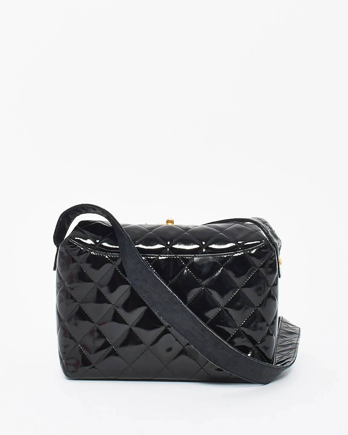Chanel Vintage Black Patent Leather CC Top Turn Lock Crossbody Bag