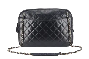 CHANEL VINTAGE CAMERA BAG (117xxxx) MEDIUM BLACK LAMBSKIN QUILTED GOLD HARDWARE NO DUST COVER