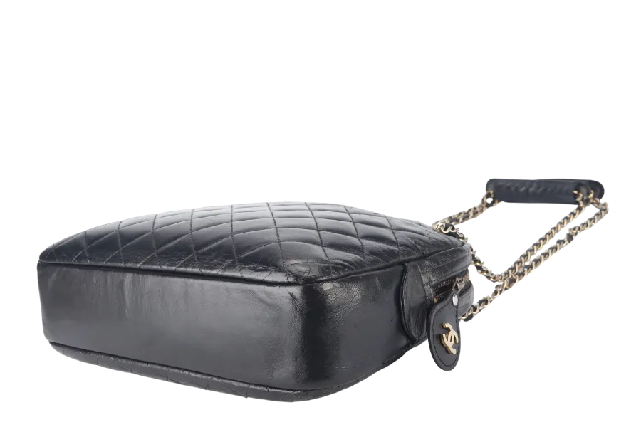 CHANEL VINTAGE CAMERA BAG (117xxxx) MEDIUM BLACK LAMBSKIN QUILTED GOLD HARDWARE NO DUST COVER
