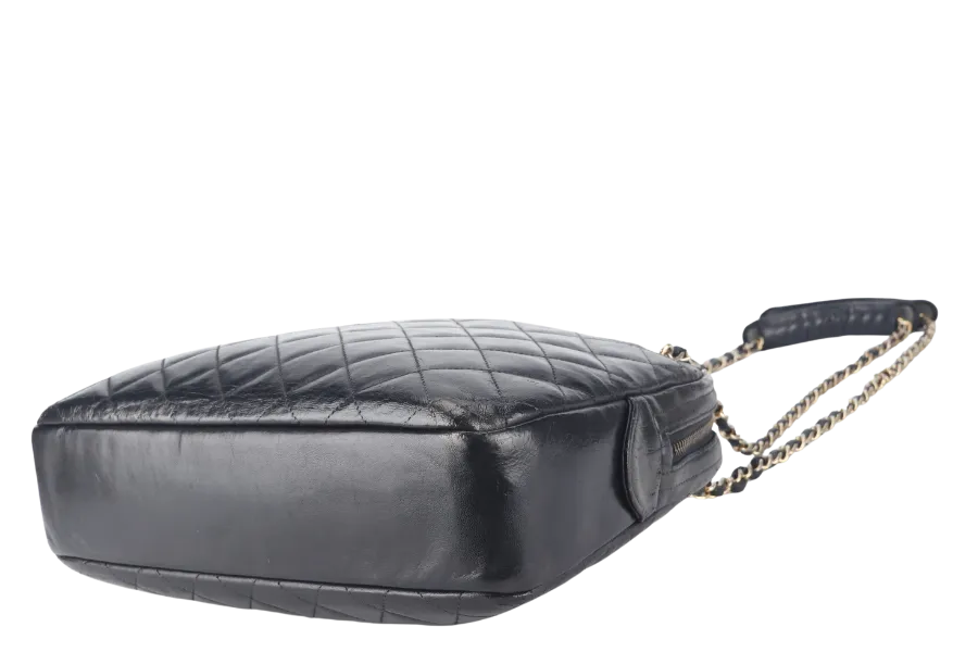 CHANEL VINTAGE CAMERA BAG (117xxxx) MEDIUM BLACK LAMBSKIN QUILTED GOLD HARDWARE NO DUST COVER