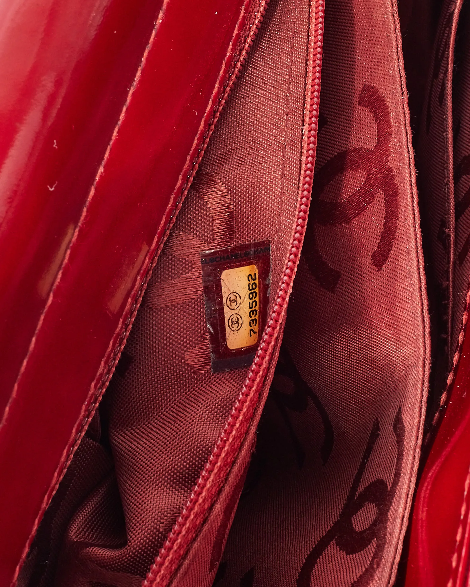 Chanel Vintage Red Patent Leather "Chocolate Bar" Tote Bag