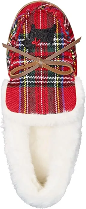 Charter Club Dorenda Moccasin Slippers, Red Plaid Dog, Size 10M