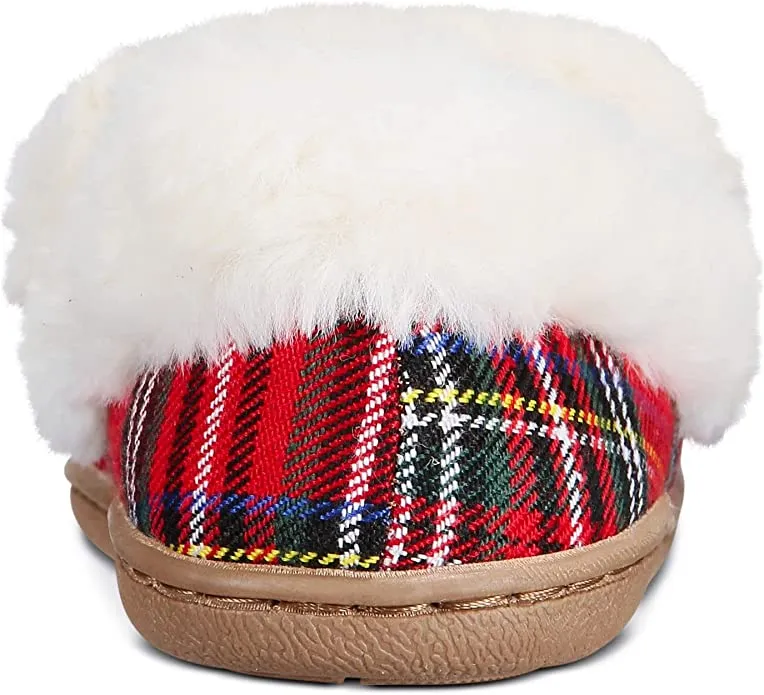 Charter Club Dorenda Moccasin Slippers, Red Plaid Dog, Size 10M