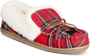 Charter Club Dorenda Moccasin Slippers, Red Plaid Dog, Size 10M