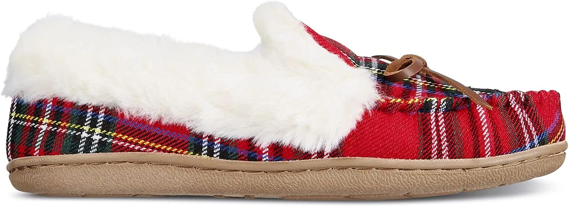 Charter Club Dorenda Moccasin Slippers, Red Plaid Dog, Size 10M