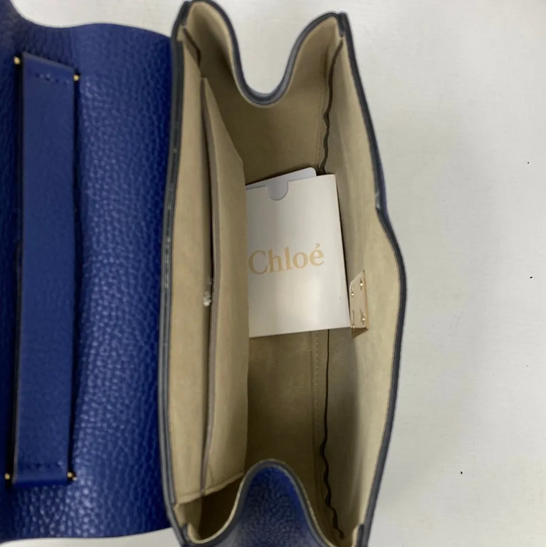 Chloe Drew Bag in Blue Pebbled Leather with Gold Hardware