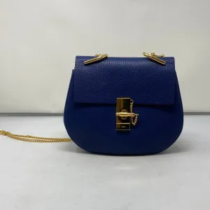 Chloe Drew Bag in Blue Pebbled Leather with Gold Hardware