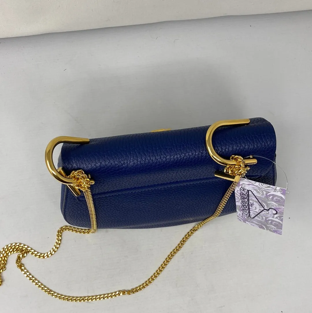 Chloe Drew Bag in Blue Pebbled Leather with Gold Hardware