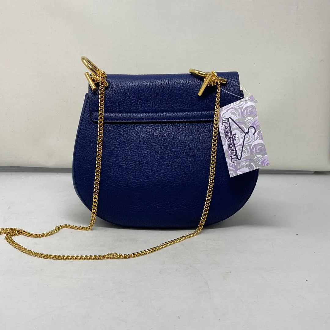 Chloe Drew Bag in Blue Pebbled Leather with Gold Hardware