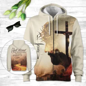 Christianartbag Clothing, God Blessed The Broken Road, Christian 3D T-Shirt, Christian 3D Hoodie, Christian 3D Sweater, Unisex 3D T-Shirt.