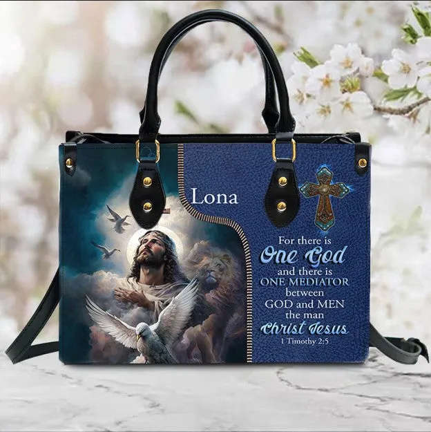 Christianartbag Handbags, For There Is One God 1 Timothy 2:5 Leather Handbag Blue, Personalized Bags, Gifts for Women, Christmas Gift, CABLTB03290923.