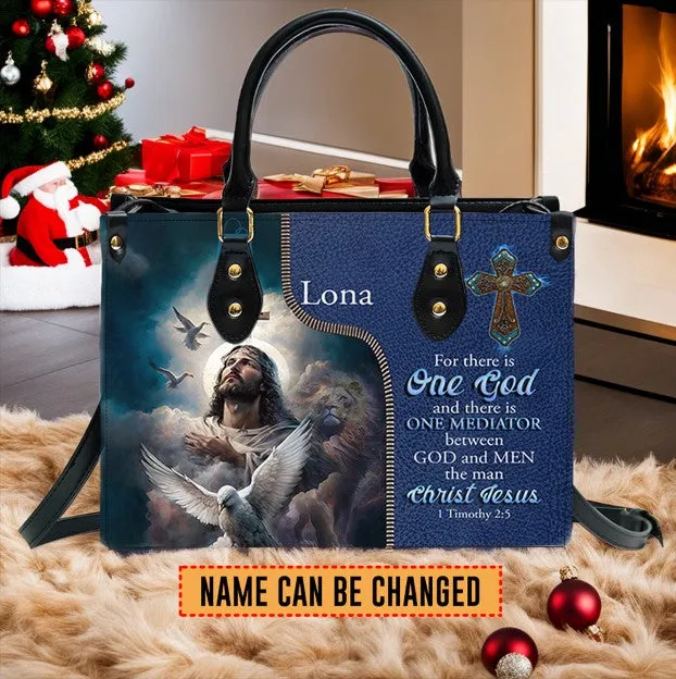 Christianartbag Handbags, For There Is One God 1 Timothy 2:5 Leather Handbag Blue, Personalized Bags, Gifts for Women, Christmas Gift, CABLTB03290923.