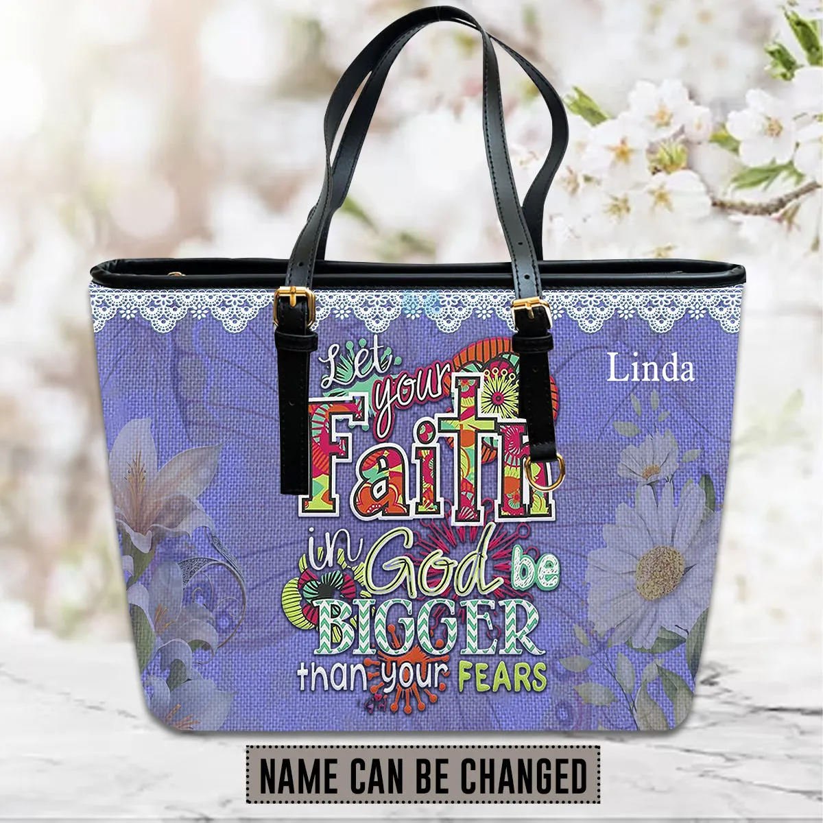 Christianartbag Handbags, Let Your Faith Be Bigger Than Your Fear Leather Handbag Purple, Personalized Bags, Gifts for Women, Christmas Gift, CABLTB01061023.