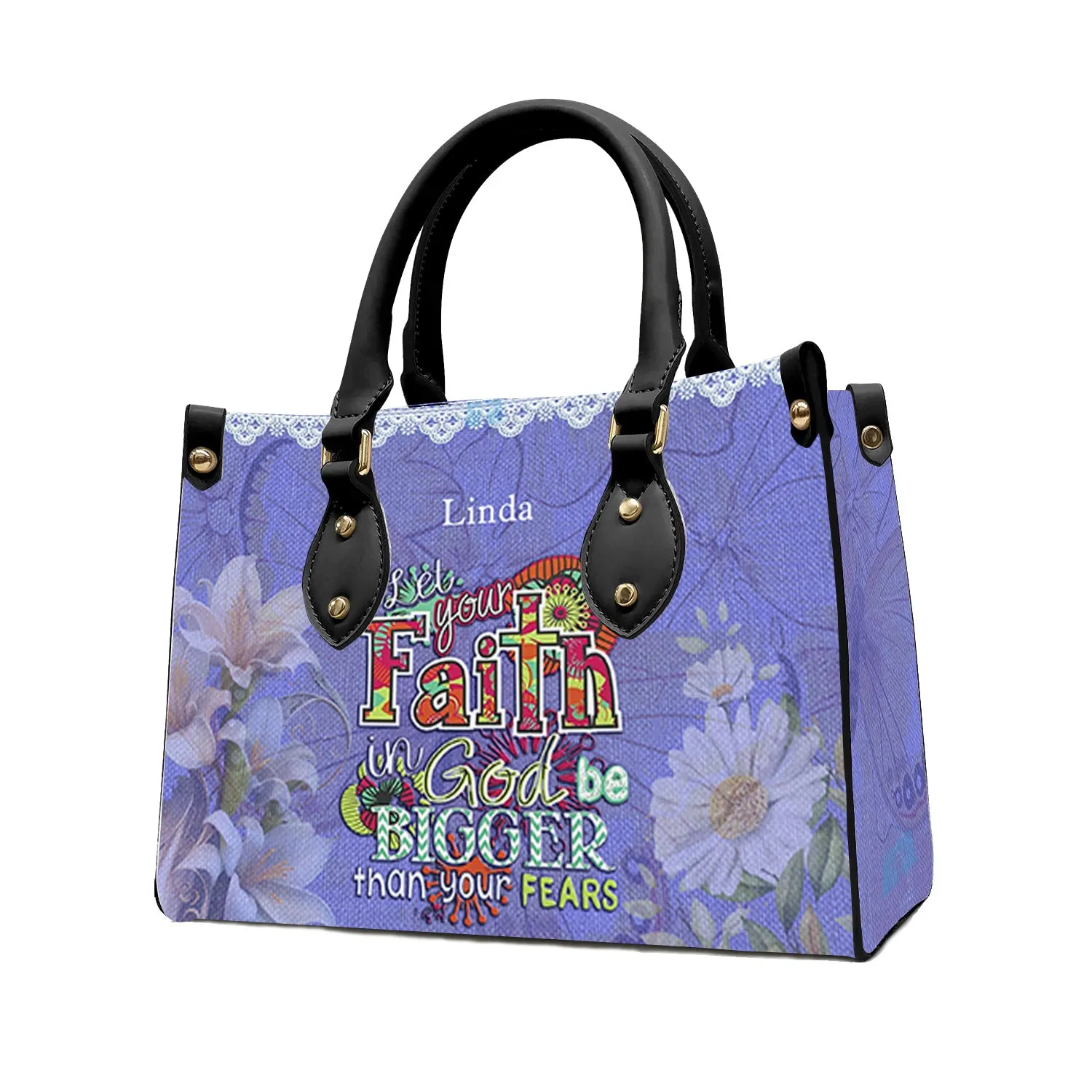 Christianartbag Handbags, Let Your Faith Be Bigger Than Your Fear Leather Handbag Purple, Personalized Bags, Gifts for Women, Christmas Gift, CABLTB01061023.
