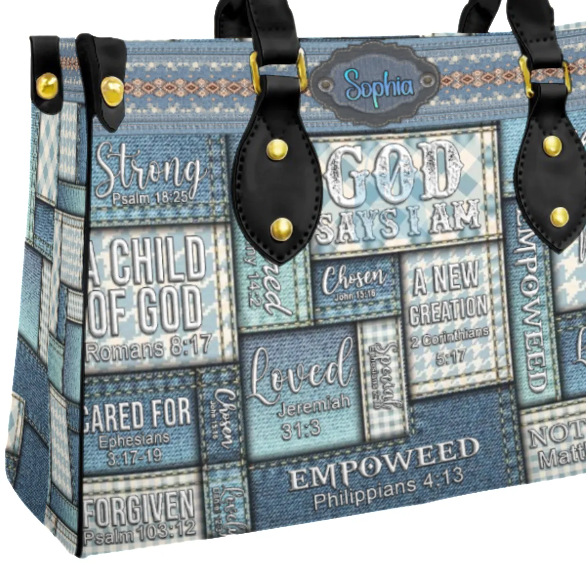 Christianartbag Handbags, Vintage Denim God Says I Am Leather Handbag, Personalized Bags, Gifts for Women, Christmas Gift, CABLTB01110923.