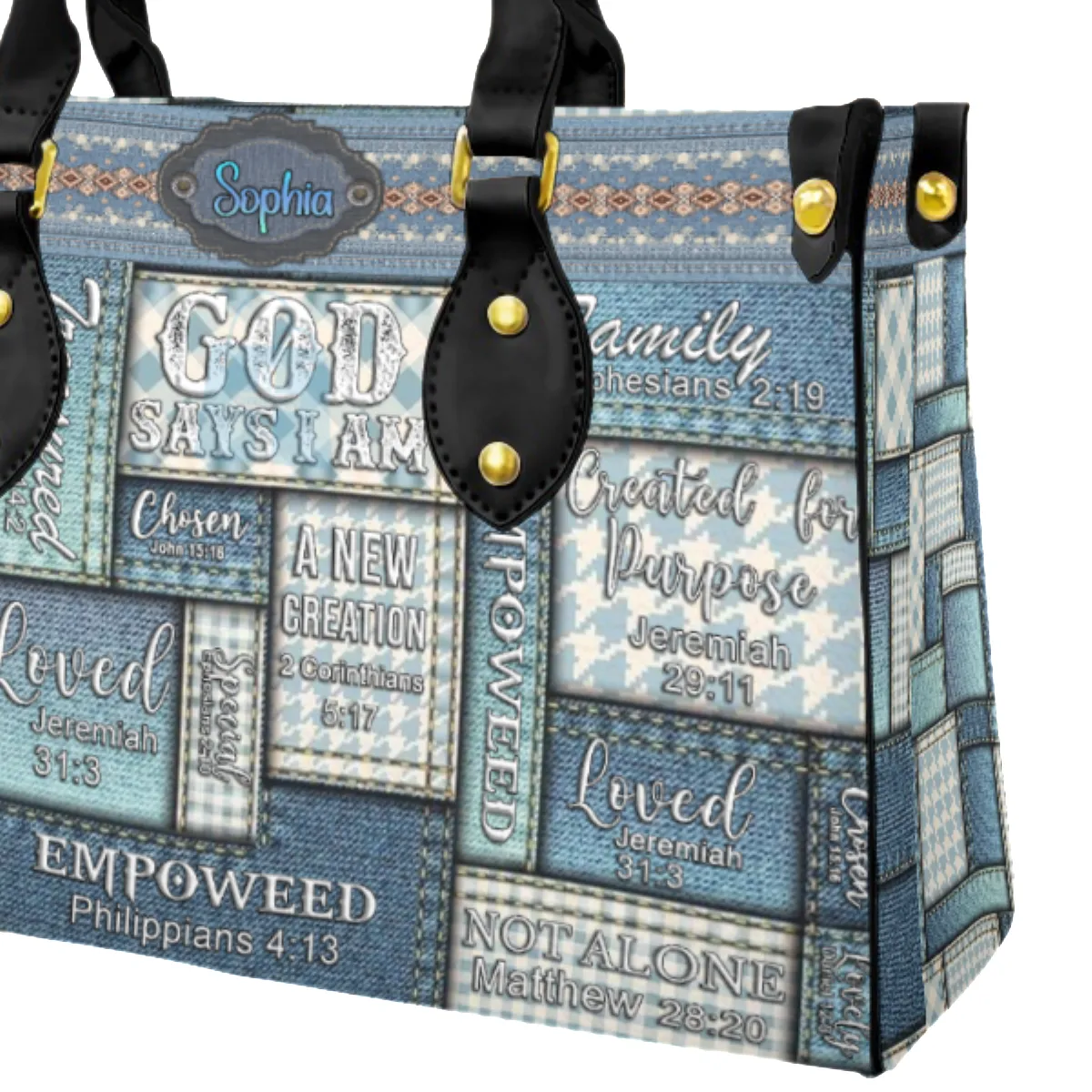 Christianartbag Handbags, Vintage Denim God Says I Am Leather Handbag, Personalized Bags, Gifts for Women, Christmas Gift, CABLTB01110923.