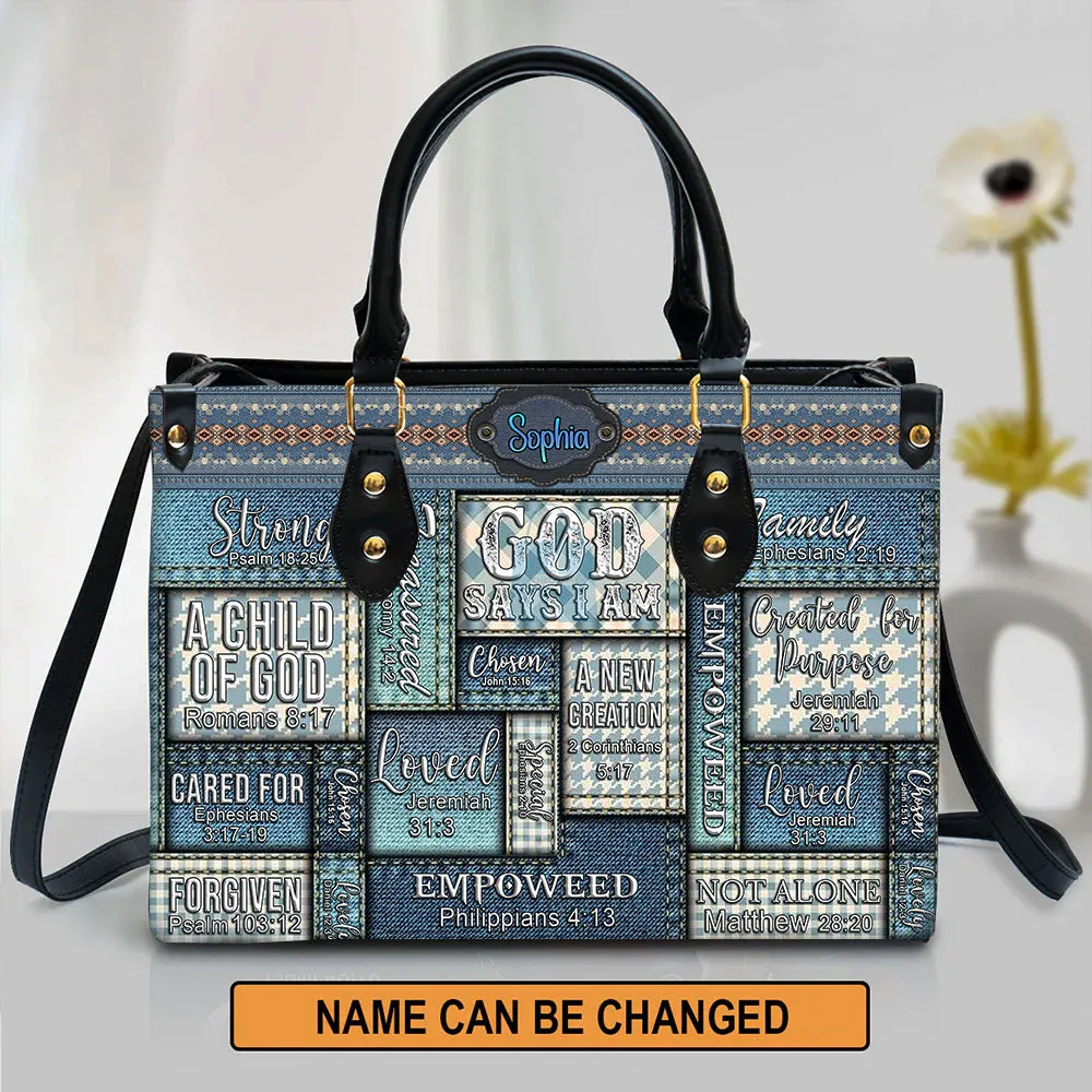 Christianartbag Handbags, Vintage Denim God Says I Am Leather Handbag, Personalized Bags, Gifts for Women, Christmas Gift, CABLTB01110923.