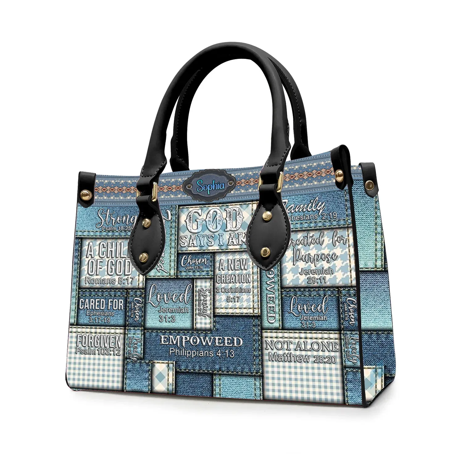 Christianartbag Handbags, Vintage Denim God Says I Am Leather Handbag, Personalized Bags, Gifts for Women, Christmas Gift, CABLTB01110923.