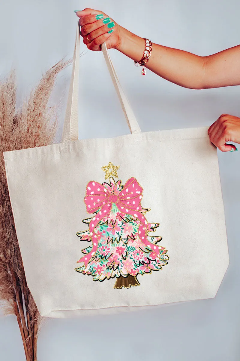 Christmas Tree Preppy Blossom Canvas Jumbo Tote