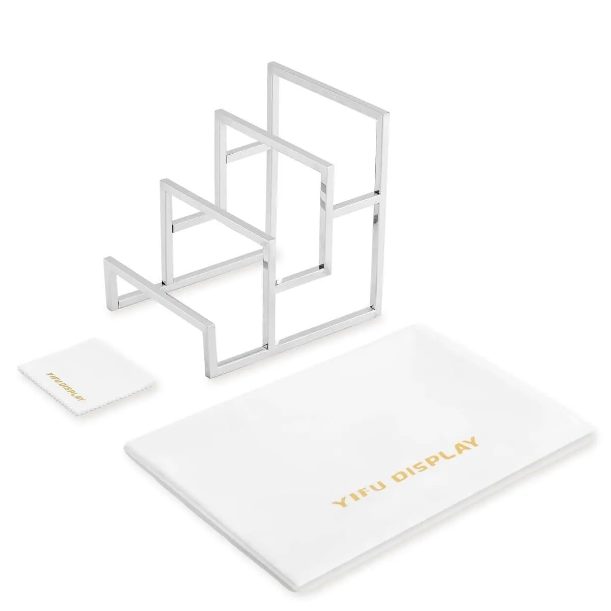 Chrome Clutch Purse Display Stand - 3 Steps Clutch Handbag Holder Purse Closet Organizer - Wallet Displays Rack for Boutique Store