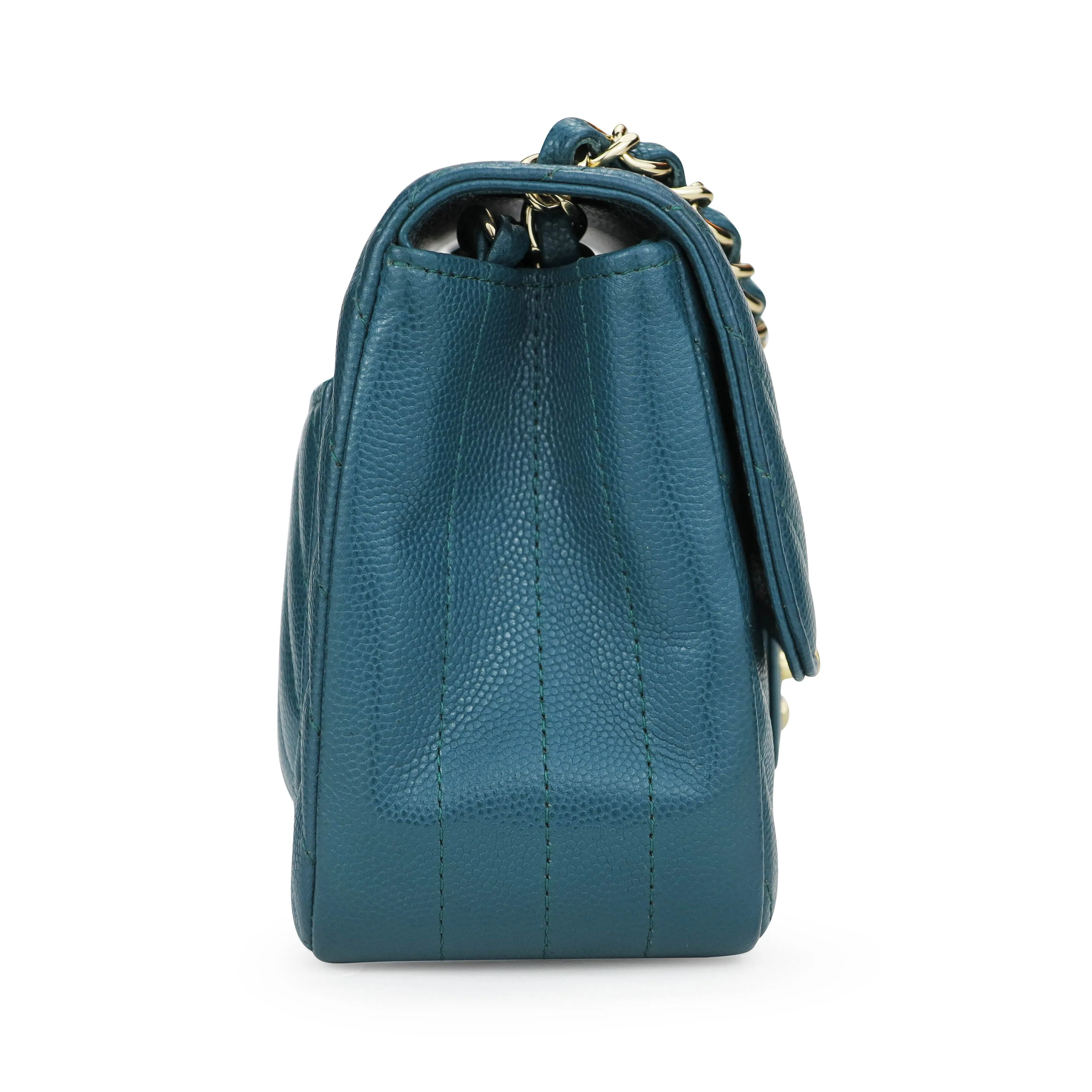 Classic Mini Square Flap Bag in 18B Turquoise Caviar