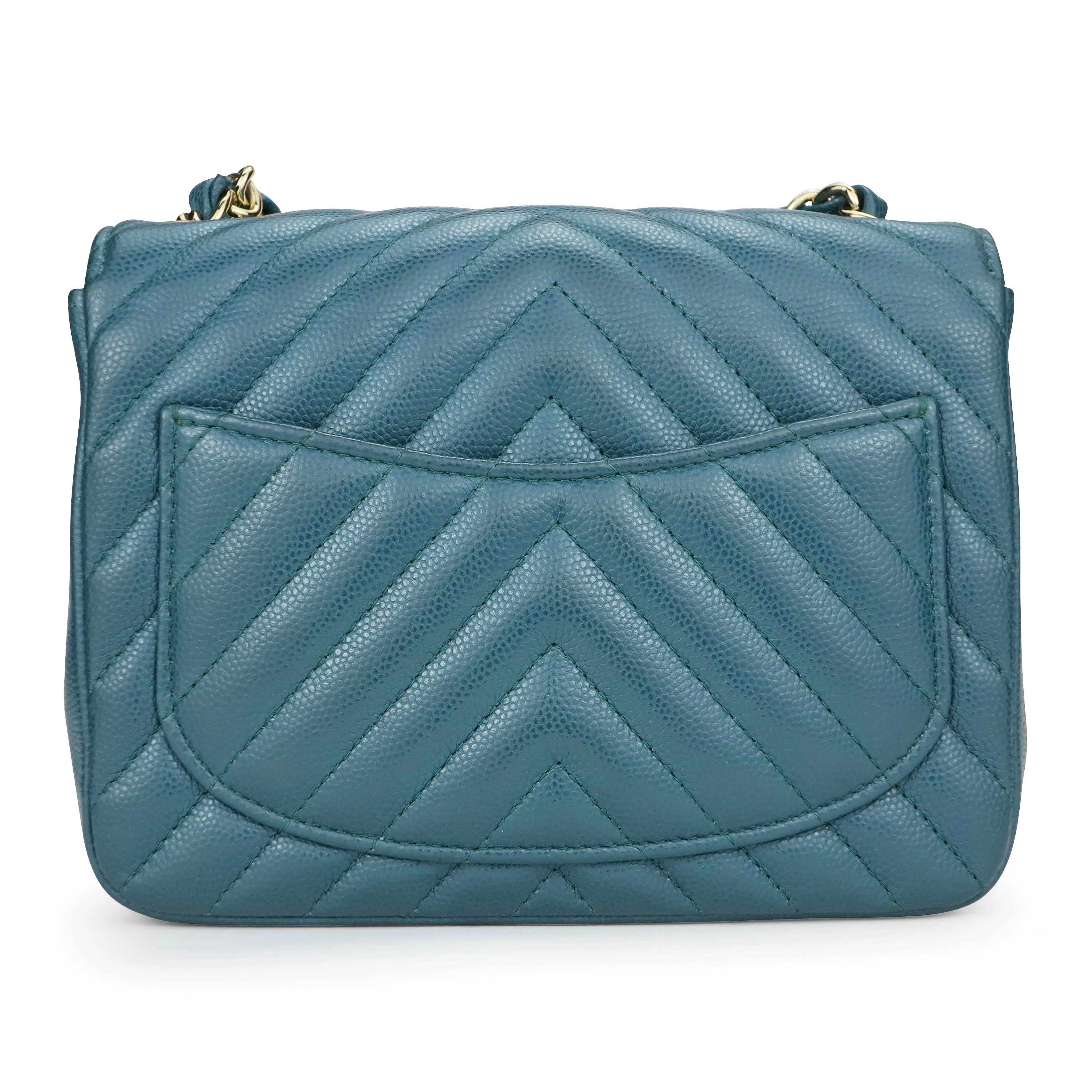 Classic Mini Square Flap Bag in 18B Turquoise Caviar