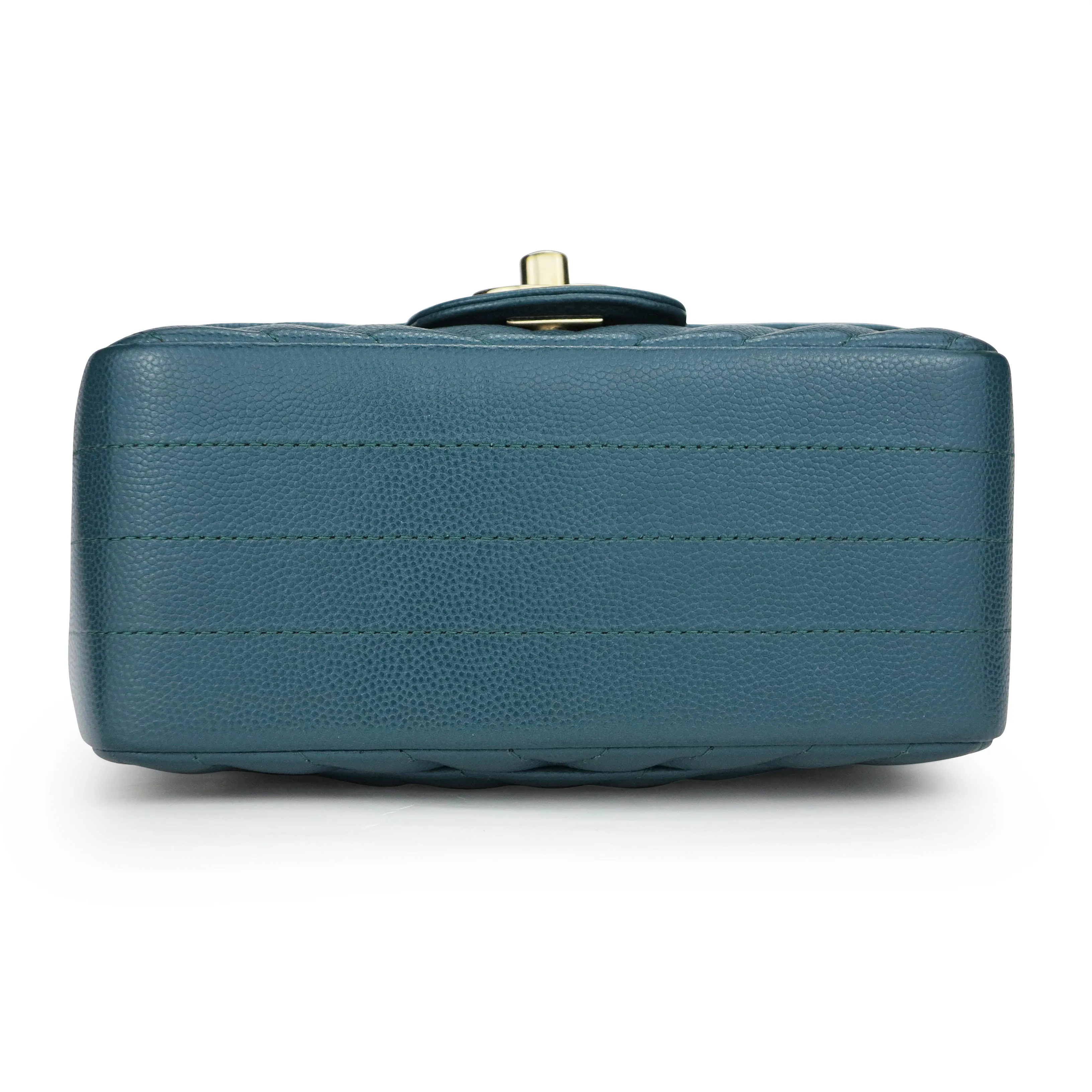 Classic Mini Square Flap Bag in 18B Turquoise Caviar